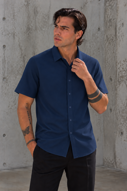 CAMISA AZUL TURQUI - TELA SEDA FRIA