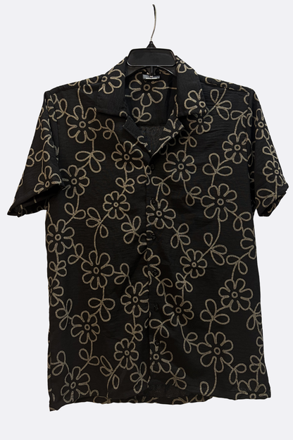 CAMISA NEGRA FLORES BEIGE