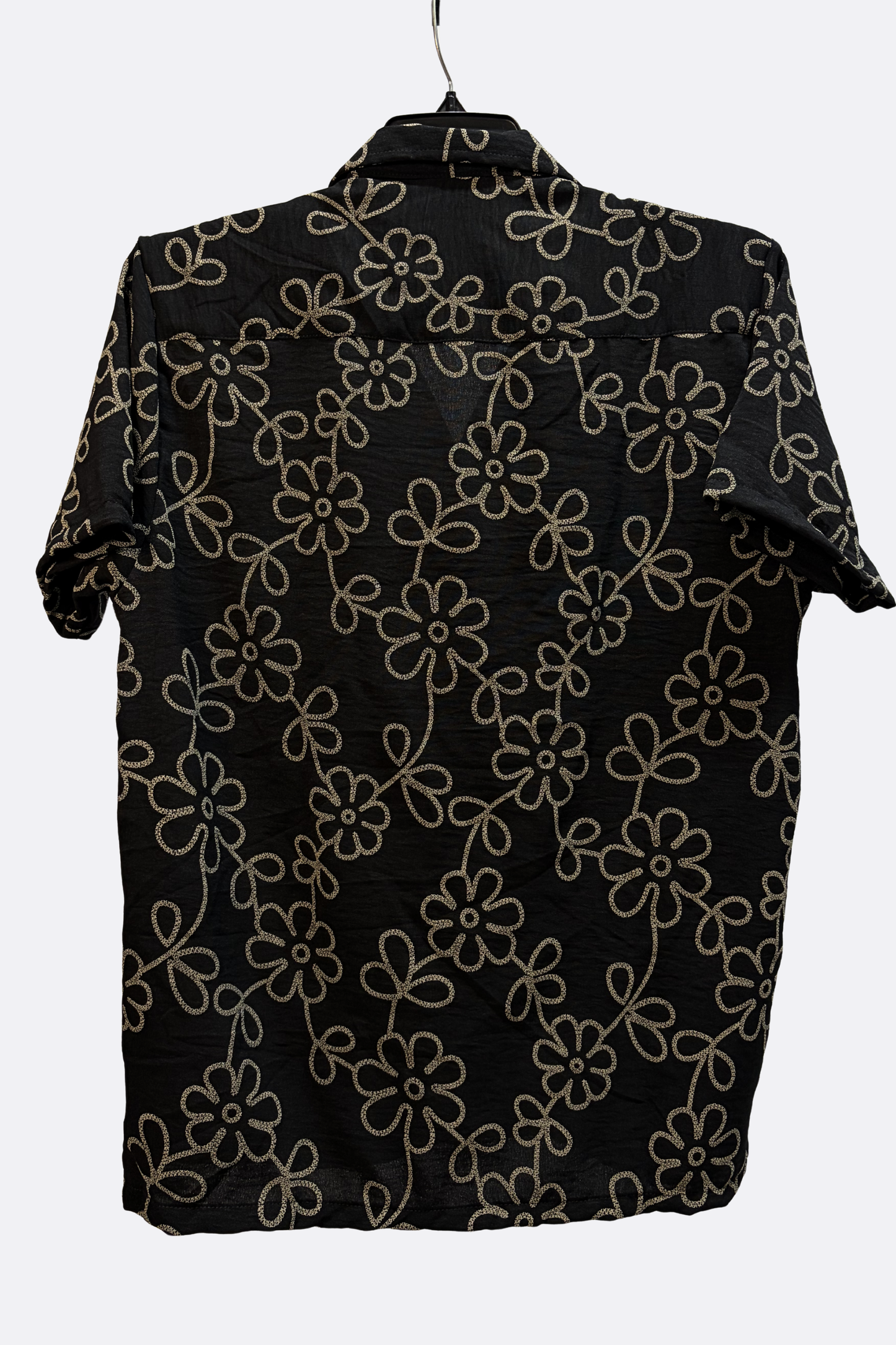 CAMISA NEGRA FLORES BEIGE