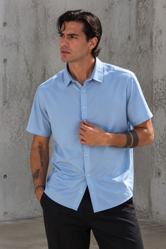 CAMISA AZUL - TELA SEDA FRIA