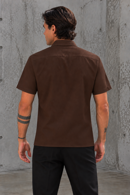 CAMISA MARRON OSCURO - TELA SEDA FRIA