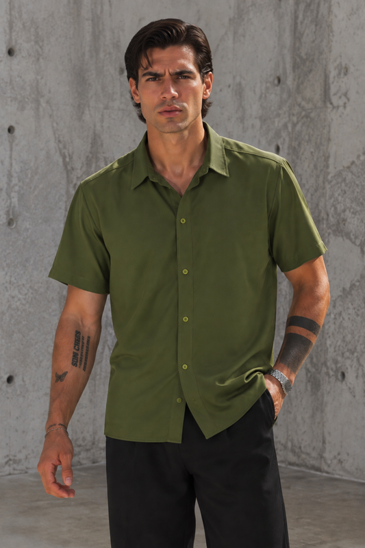 CAMISA VERDE OLIVA - TELA SEDA FRIA