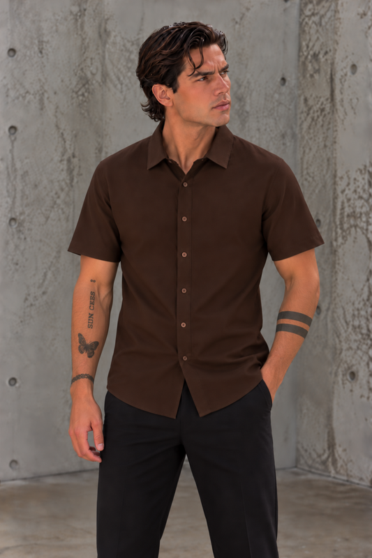 CAMISA MARRON OSCURO - TELA SEDA FRIA